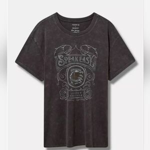 Torrid black and Grey acid wash speakeasy lounge and cocktails graphic tee